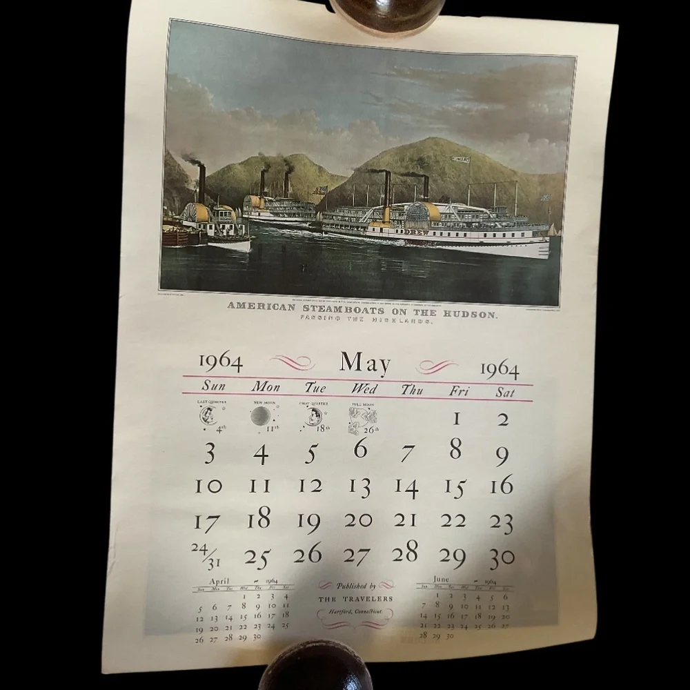 Large Vintage 1964 The Travelers Currier & Ives Calendar